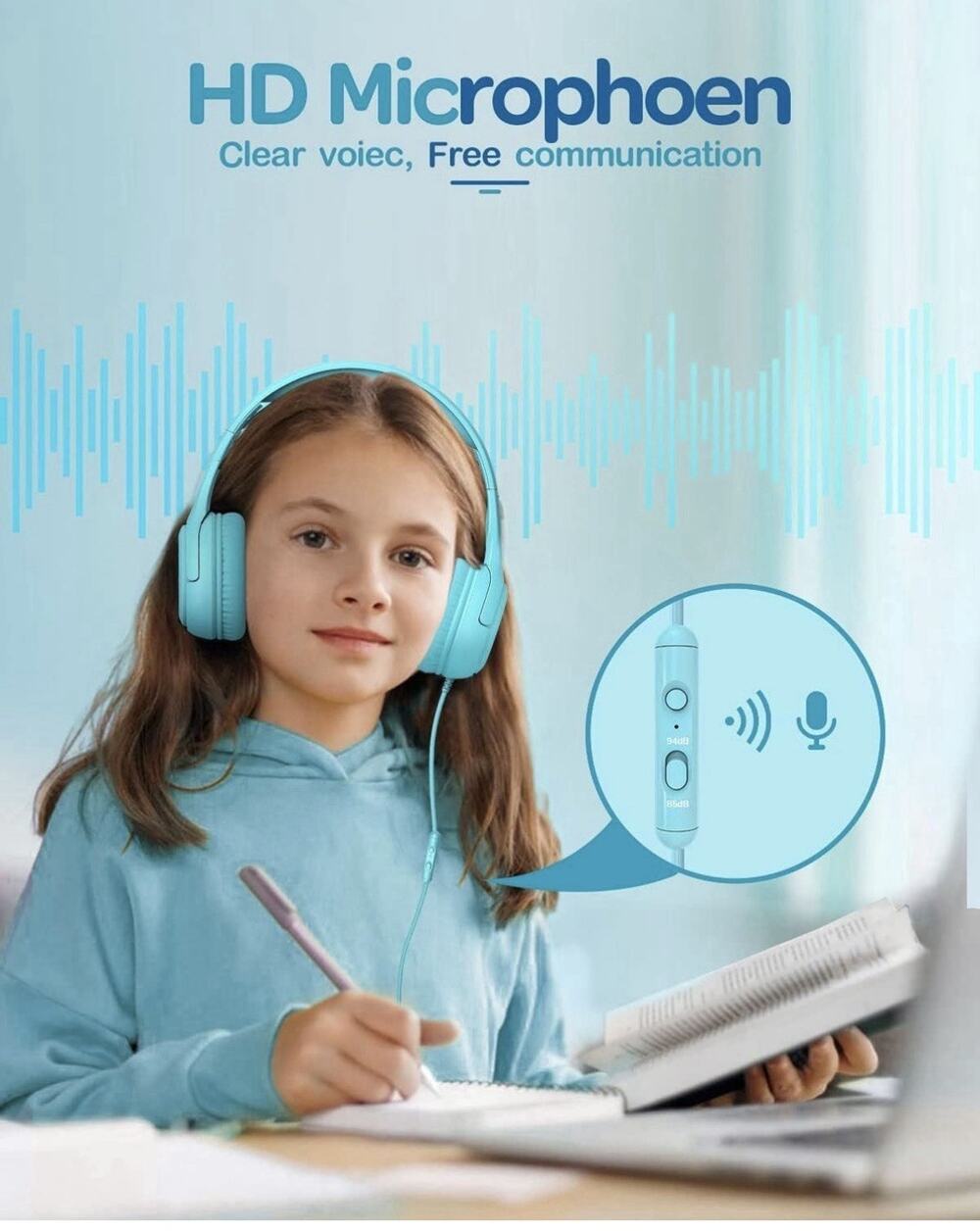 Toddler Kids Headphones Wired - Headphones for Kids Volume Limit Blue